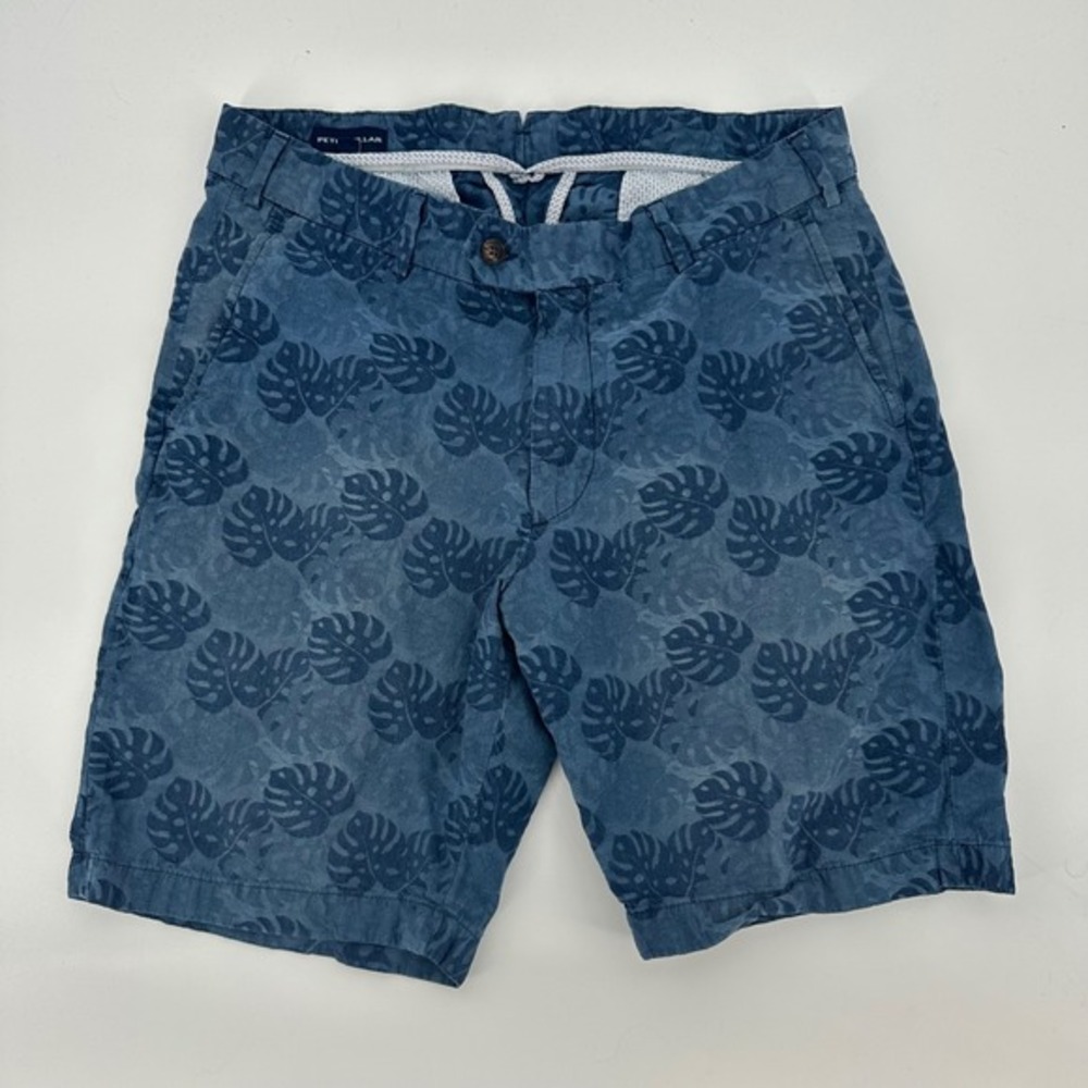 Peter Millar Collection Blue Monstera Leaf Jacquard Shorts Mens‎ 33 Turkey Made
